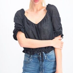 Free People Dorothy Crop Top Puff Sleeve Striped V-Neck Size XS